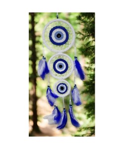 Nazar Motifli Üç Çemberli Kuş Tüylü Beyaz Duvar Süsü Nazar Motifli Üç Çemberli Kuş Tüylü Beyaz Duvar Süsü