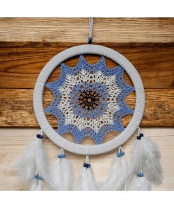 Buz Mavisi Renginde Nazar Motifli Kuş Tüylü Duvar Süsü