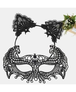 Siyah Renk Dantel Maske ve Dantel Kulak Taç Seti Yetişkin Siyah Renk Dantel Maske ve Dantel Kulak Taç Seti Yetişkin