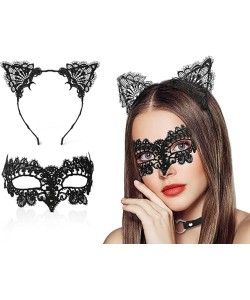 Siyah Renk Dantel Maske ve Dantel Kulak Taç Seti Yetişkin Siyah Renk Dantel Maske ve Dantel Kulak Taç Seti Yetişkin