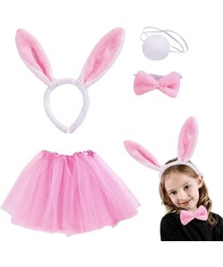 Pembe Tavşan Tacı Etek Papyon Kuyruk Kostüm Seti Çocuk Boy