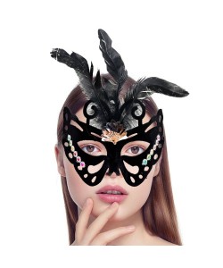Siyah Süet Tüylü Kelebek Figür Parti Maskesi