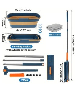 Katlanabilir Temizlik Mopu ve Tekerlekli Kova Seti