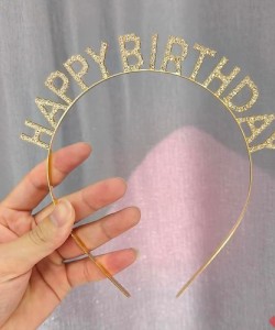 Altın Gold Renk Kristal Taşlı Parlak Happy Birthday Taç