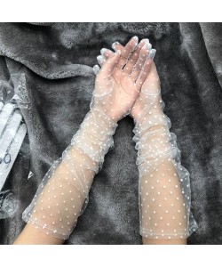 Uzun Boy Beyaz Puantiyeli Beyaz Renk Yetişkin Tül Eldiven