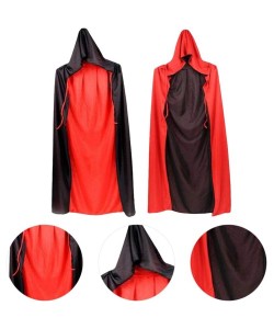 Siyah Kırmızı Çift Taraflı Kapişonlu Pelerin