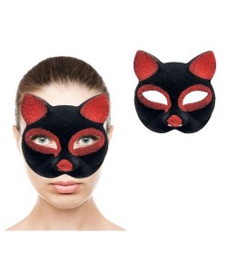 Siyah Kırmızı Simli Süet Kedi Maskesi Siyah Kırmızı Simli Süet Kedi Maskesi