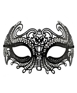 Siyah Lazer Kesim Kristal Taşlı Metal Venedik Maskesi