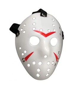 Beyaz Kırmızı Çizgili Tam Yüz Hokey Maskesi