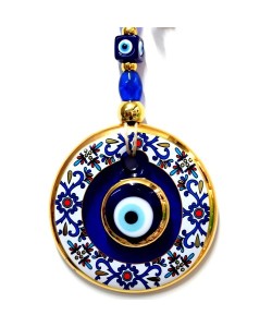 Çini Desenli Nazar Boncuklu Duvar Süsü, Cam El İşçiliği Hediyelik Eşya Altın Yaldızlı Nazar Boncuğu Çini Desenli Nazar Boncuklu Duvar Süsü, Cam El İşçiliği Hediyelik Eşya Altın Yaldızlı Nazar Boncuğu