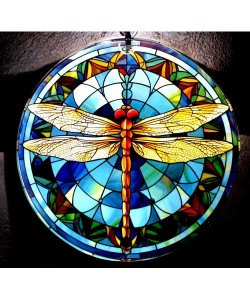 Yusufçuk Kuşlu 23 Santimetre Çapında Füzyon Cam Duvar Süsü