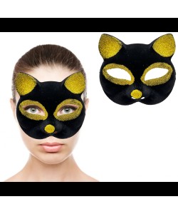 Siyah Renk Gold Simli Kedi Maskesi
