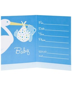 Baby Boy Stork Temalı Mavi Davetiye 8 Adet