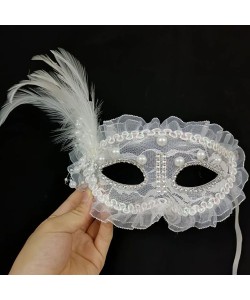 Beyaz İnci Taşlı Parti Maskesi