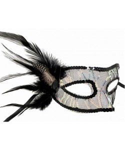 Siyah Yandan Tüylü Pul Payet Maskesi