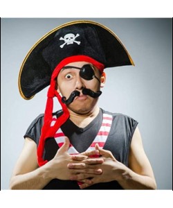 Yetişkin Boy Kadife Kaptan Jack Sparrow Korsan Şapkası ve Plastik Korsan Göz Maskesi