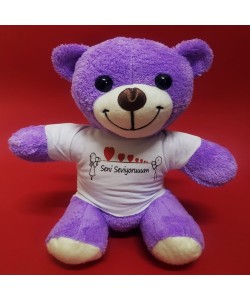 Mor Ayıcık Seni Seviyorum Baskılı Tişörtlü Mor Ayıcık Seni Seviyorum Baskılı Tişörtlü