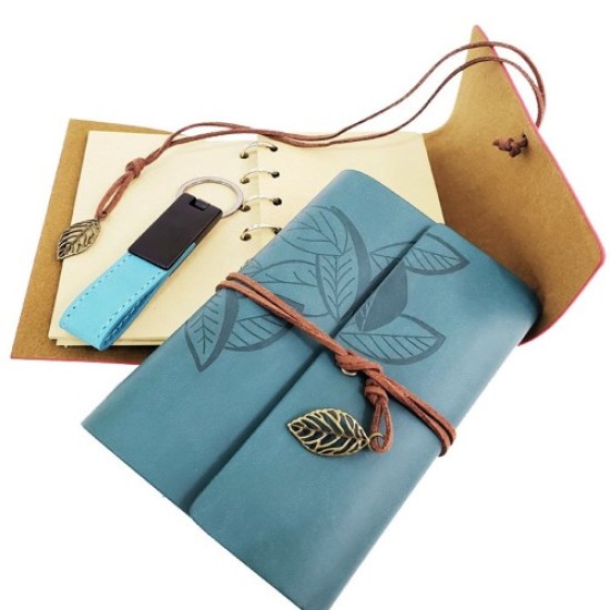Özel Ahşap Kutulu Mavi Deri Defter ve Anahtarlık Set Özel Ahşap Kutulu Mavi Deri Defter ve Anahtarlık Set
