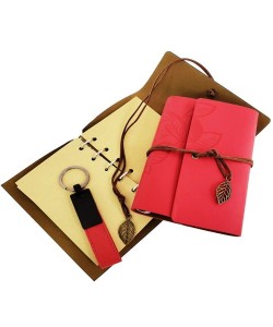 Ahşap Kutulu Kırmızı Deri Defter ve Anahtarlık Set