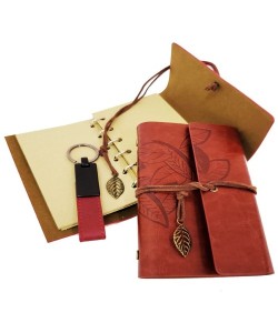 Dekoratif Ahşap Kutulu Kahverengi Deri Defter ve Anahtarlık Set Dekoratif Ahşap Kutulu Kahverengi Deri Defter ve Anahtarlık Set