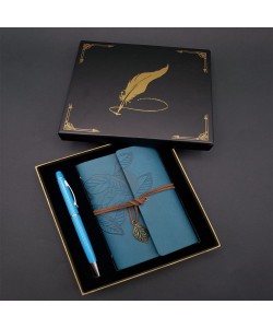 Metal Kalem ve Mavi Deri Defter Metal Kalem ve Mavi Deri Defter