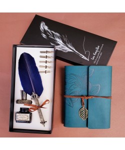 Tüylü Divit Kalem ve Deri Defter Seti