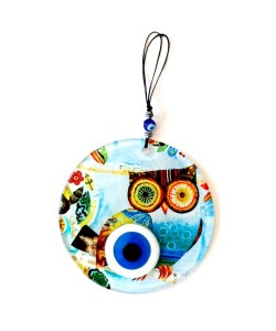 Bilgin Baykuş Nazar Boncuklu 12 Santimetre Füzyon Cam Duvar Süsü