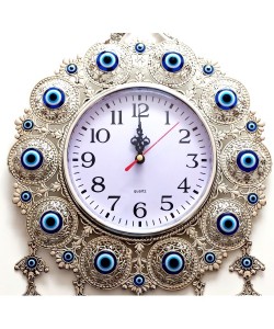Nazar Boncuklu Gümüş Kaplama Solmaz Kararmaz Duvar Saati Nazar Boncuklu Gümüş Kaplama Solmaz Kararmaz Duvar Saati