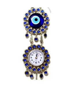 Nikel Zamak Kaplamalı Nazar Boncuklu Gümüş Rengi Mini Duvar Saati Nikel Zamak Kaplamalı Nazar Boncuklu Gümüş Rengi Mini Duvar Saati