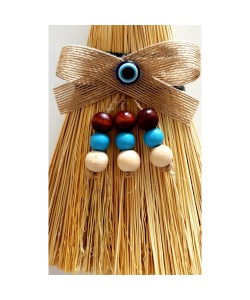 Otantik Ahşap Boncuklu Nazarlıklı Otantik Mini Süpürge Duvar Süsü