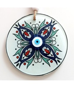 Turkuaz Ve Lacivert Renk Çiçekli Füzyon Cam Duvar Süsü