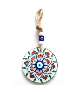 Karanfil Desenli Nazar Boncuklu Füzyon Cam Duvar Süsü