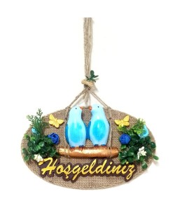 Mavi Kuşlu Hoşgeldiniz Yazılı Kapı Süsü Mavi Kuşlu Hoşgeldiniz Yazılı Kapı Süsü