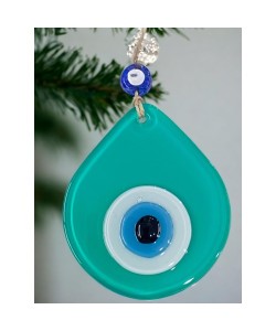 Orta Boy Açık Yeşil Damla Desen Nazar Boncuklu Duvar Dekoru Cam Duvar Süsü