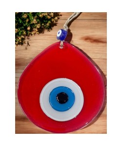 Orta Boy Şeffaf Kırmızı Damla Desen Nazar Boncuklu Duvar Dekoru Cam Duvar Süsü