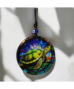 Kaplumbağa Desenli Mavi Renk 12 Cm Duvar Süsü