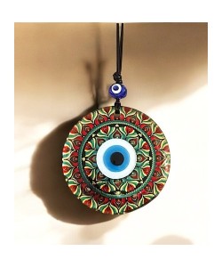 Kırmızı Çiçek Desenli Ve Nazar Boncuklu El Yapımı Füzyon Cam Duvar Süsü Kırmızı Çiçek Desenli Ve Nazar Boncuklu El Yapımı Füzyon Cam Duvar Süsü