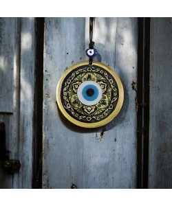 Lale desenli Altın Rengi Nazar Boncuklu Füzyon Cam Duvar Dekoru Lale desenli Altın Rengi Nazar Boncuklu Füzyon Cam Duvar Dekoru