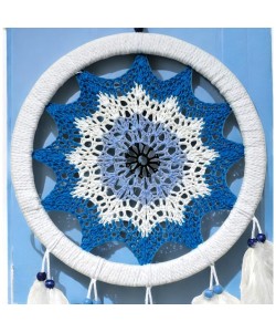 Petrol Mavisi Nazar Motifli Kuş Tüylü Duvar Süsü