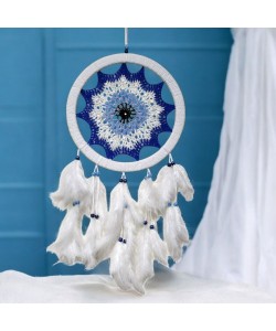 Saks Mavisi Nazar Motifli Kuş Tüylü Duvar Süsü