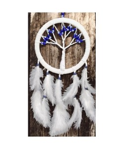 Beyaz Kuş Tüylü Cam Nazar Boncuklu Hayat Ağacı Duvar Dekoru