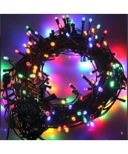 10m Boncuk Lamba RGB 8 Fonksiyon 100 Led Fişli Uzatma Kablolu siyah kablo