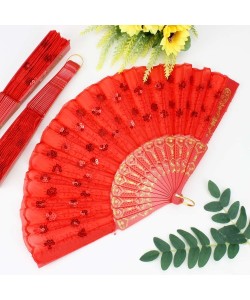 Plastik Pullu Kumaş Yelpaze 12'li Kırmızı