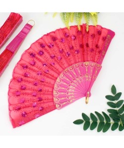 Plastik Pullu Kumaş Yelpaze 12'li Fuşya