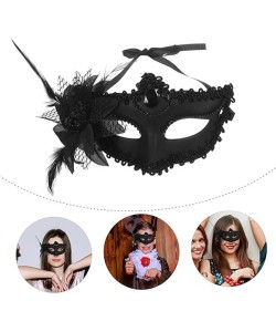 Siyah Mat Renk Yandan Tüylü Güllü Parti Balo Venedik Maskesi 16x22