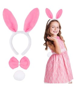 Pembe Tavşan Kostüm Seti – Taç, Papyon, Ponpon (12’li Paket)