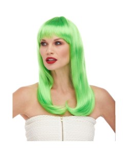 Yeşil Renk Uzun Düz Parti Peruğu