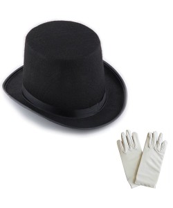 Siyah Sihirbaz Fötr Şapka 15 cm - 1 Çift Beyaz Sihirbaz Eldiveni - Yetişkin Boy Siyah Sihirbaz Fötr Şapka 15 cm - 1 Çift Beyaz Sihirbaz Eldiveni - Yetişkin Boy