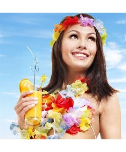 Rengarenk Hawaii Kolye Taç Bileklik Seti 4 Parça