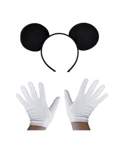 Siyah Mickey Mouse Tacı ve Beyaz Eldiven Seti